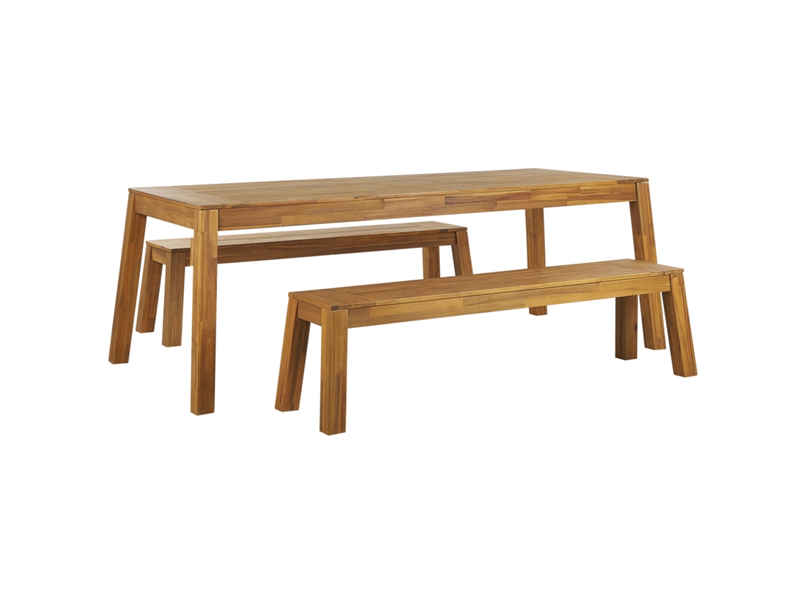 Conjunto de jardín de madera de acacia mesa y bancos BELIANI Livorno