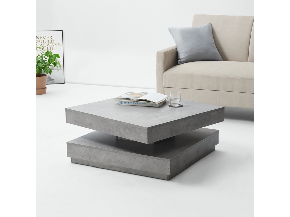 Mesa de centro Florenz con tablero giratorio 76x76x38 cm - Efecto hormigón [en.casa]