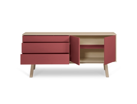 Aparador Alto MON PETIT MEUBLE FRANÇAIS con 2 Puertas y 3 Cajones (Tabaco de Ruca - Madera - 180 x 94 x 46 cm)