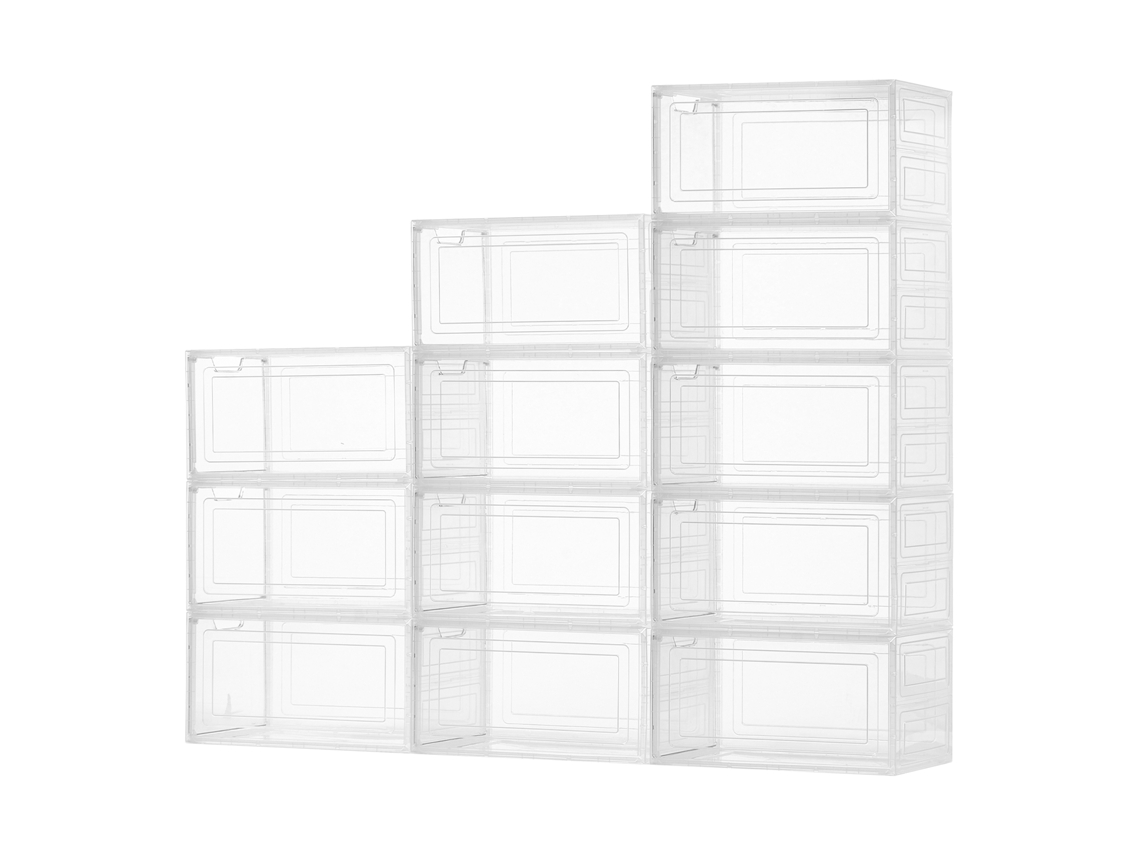 12 cajas magnéticas para zapatos Succebuy, tamaño 13 (EE. UU.), blancas y transparentes