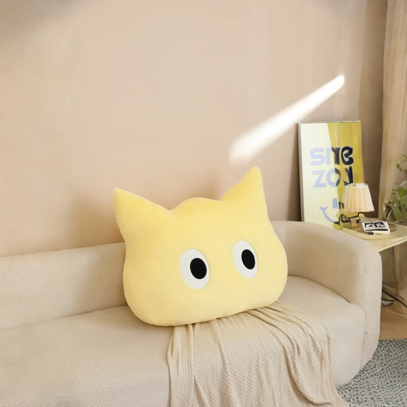 (amarillo, 60 Cm) Cojín Decorativo Con Forma De Cabeza De Gato Adulto, Suave Y Cómodo.