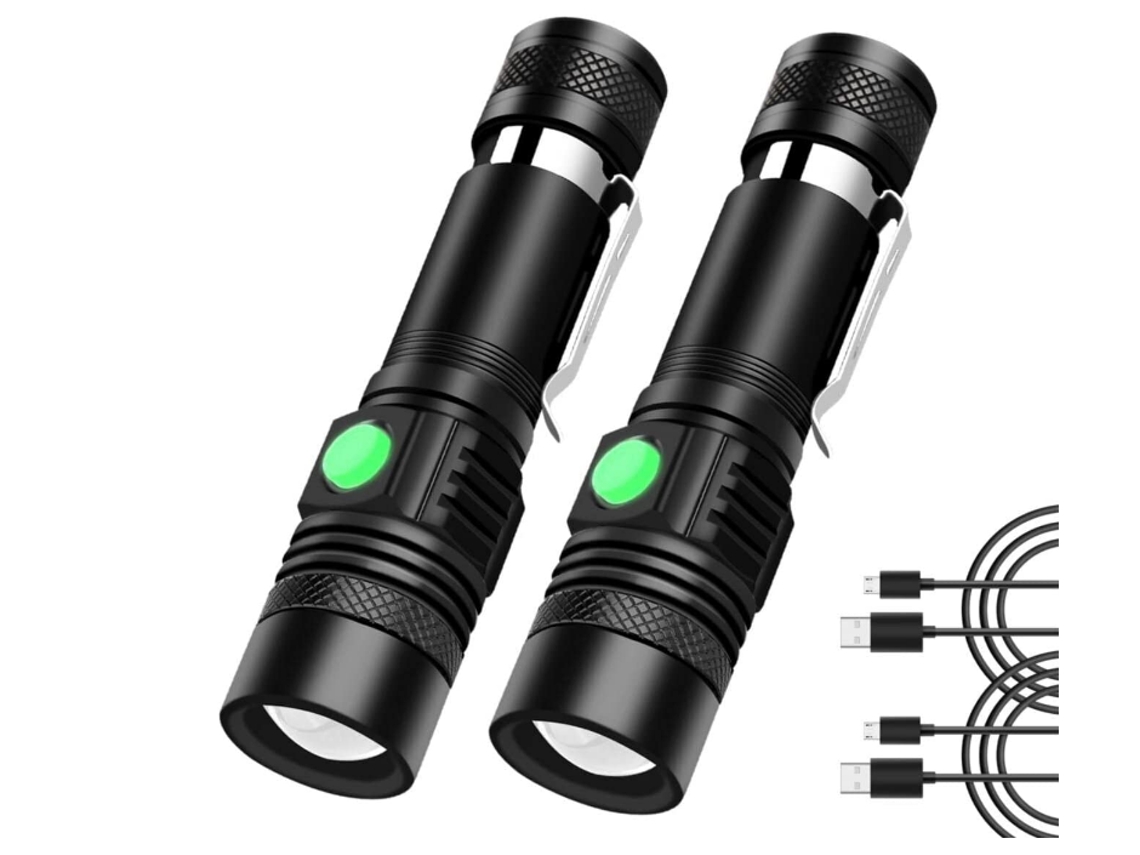 Linternas Led Superbrillantes Recargables, Paquete De 2, 1200 Lúmenes, 4 Modos, Linterna Impermeable Con Zoom, 2 Pilas De 2000 Mah Incluidas (negro)