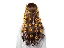 Tiara Hippie Floral Ajustable Con Girasoles Y Perlas Para El Cabello.