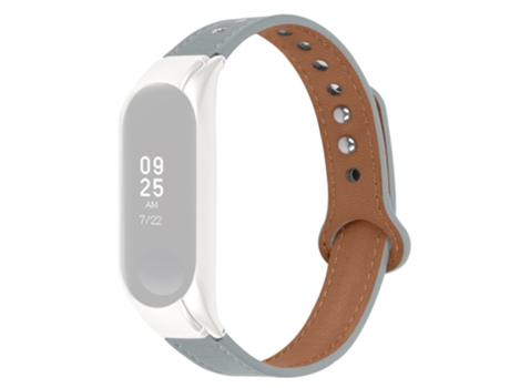 Correa de piel auténtica diseño de doble remache para Xiaomi Mi Band 3/4 - canoso