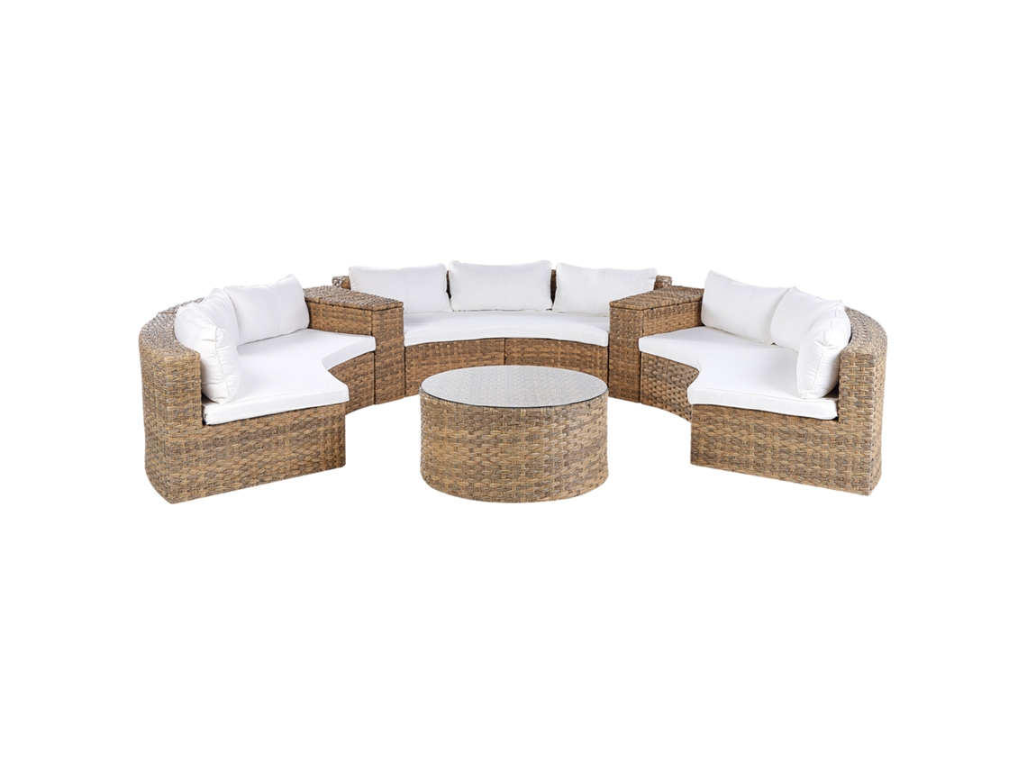 Conjunto de Sala de Estar para Jardín BELIANI Severo de Ratán Sintético Blanco 343X288X63