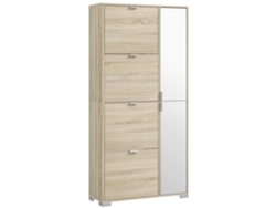 Zapatero con 4 puertas batientes, 2 armarios y frentes con espejo para 16 pares de zapatos, mueble de entrada.
