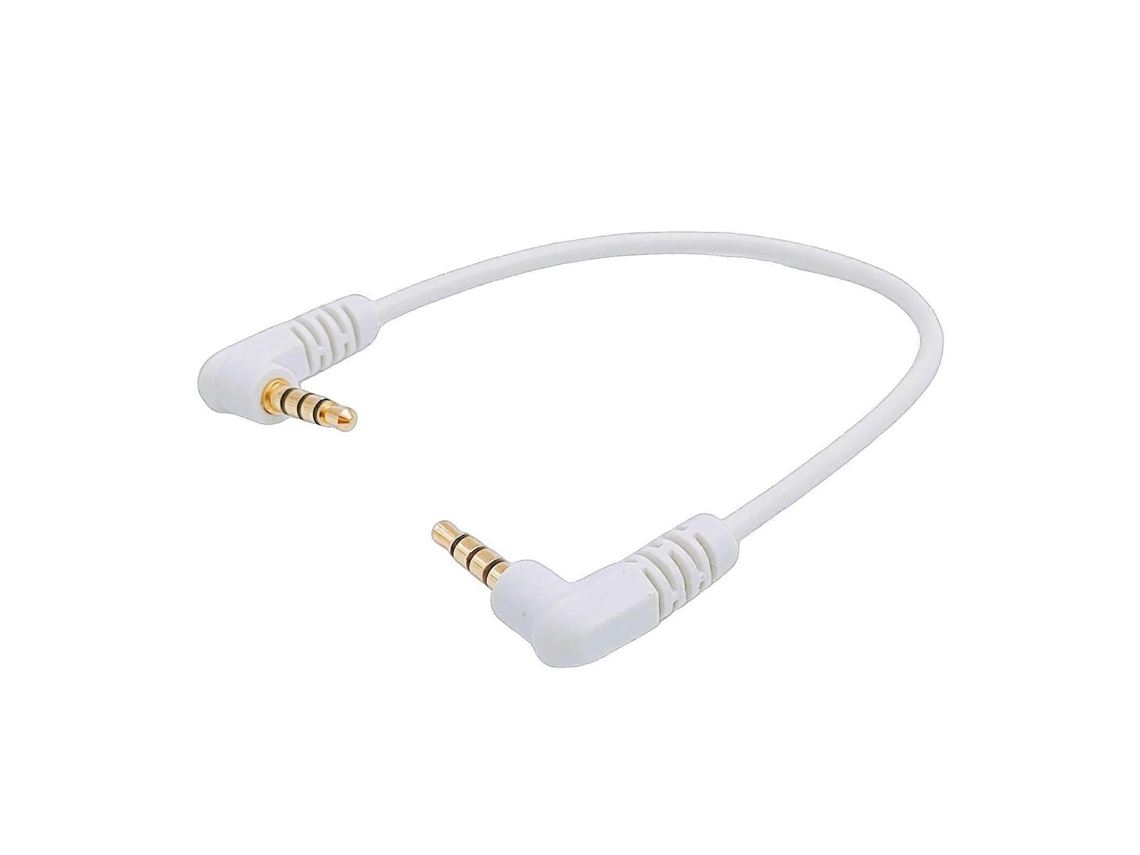 Cable de audio de 20 cm con conectores de 3,5 mm y 4 segmentos con conectores de doble ángulo para canales izquierdo/derecho y micrófonos en color blanco
