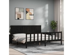 Estructura De Cama Con Cabecero Madera Maciza Negro 200x200 Cm