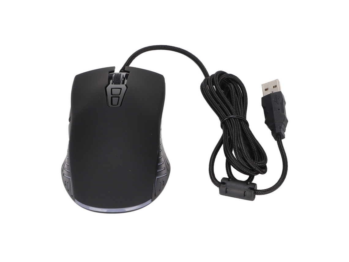 Ratón con cable de 6400 ppp, 4 modos de iluminación RGB ajustables, amplia compatibilidad, ideal para juegos y oficina.