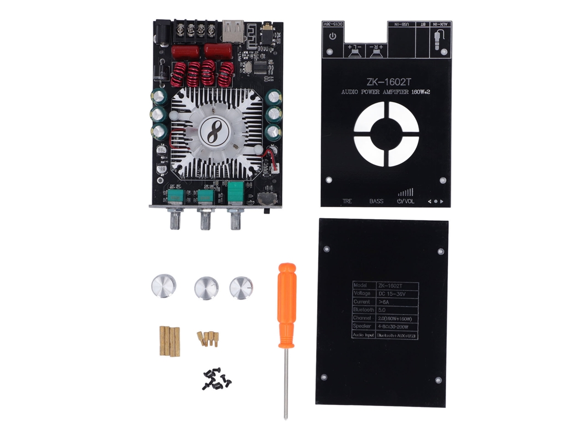 Placa de Amplificador Digital Bt 5.0 com Controle de Graves e Agudos Entrada Aux 3 Pin Aluminio