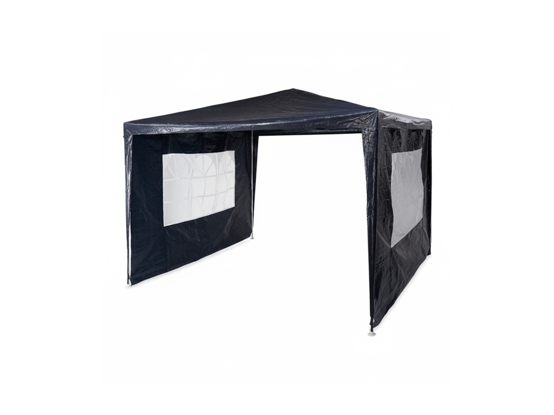 Gazebo Relaxdays 3x3 M, 2 Laterais, Estrutura Metálica, Lona Pe, Janelas, Tenda Para Festas, Fechada, Azul