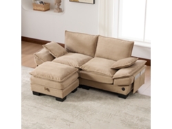 Sofá Modular De 2 Plazas Con Puff - Asiento Amplio, Diseño Ergonómico, Espuma De Alta Densidad, Puerto Usb-c Y Bolsillos Laterales - Khaki