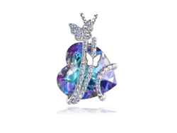 Colgante Corazón Mariposa, Joya Engastada, Collar Cristal Cumpleaños, Regalo Día Madre, Para Mujer
