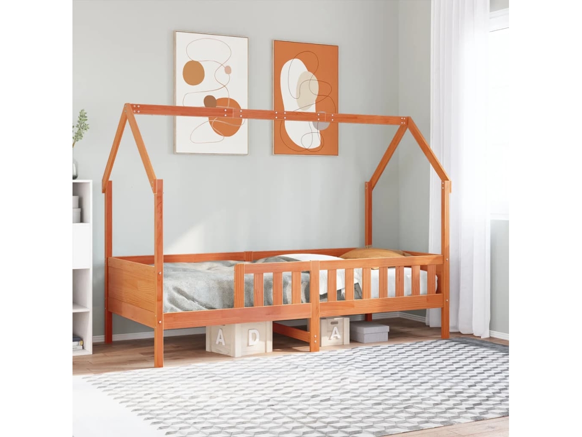 Cama Con Forma De Casa De Niños Madera Maciza Marrón 90x200 Cm