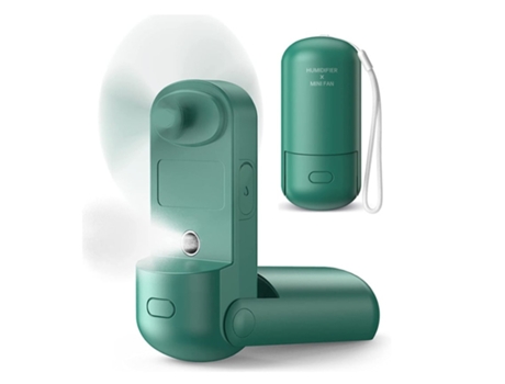 Ventilador de mano 3 en 1 Mini ventilador portátil de mano con nebulización Funciona con pilas recargables 3 velocidades ajustables BISBISOUS Verde