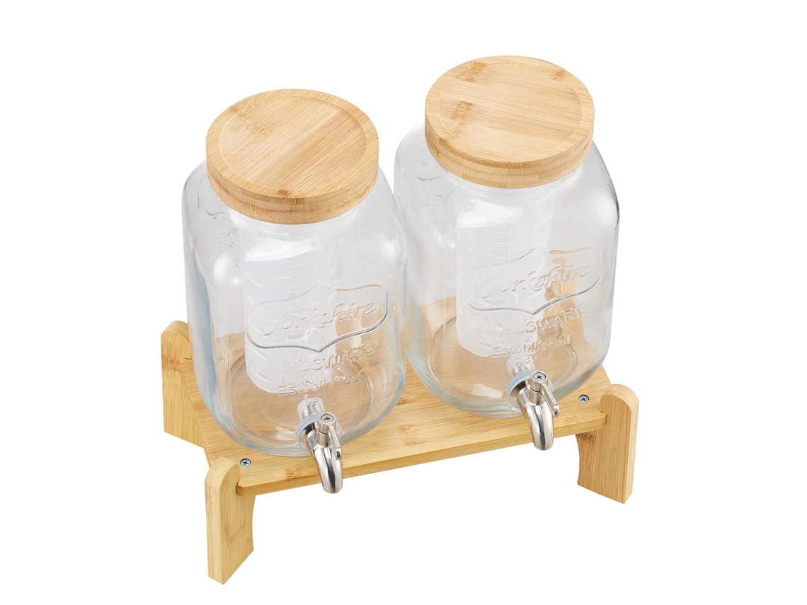Dispensador de bebidas de vidrio Succebuy de 3,8 l con soporte, ideal para fiestas, juego de 2