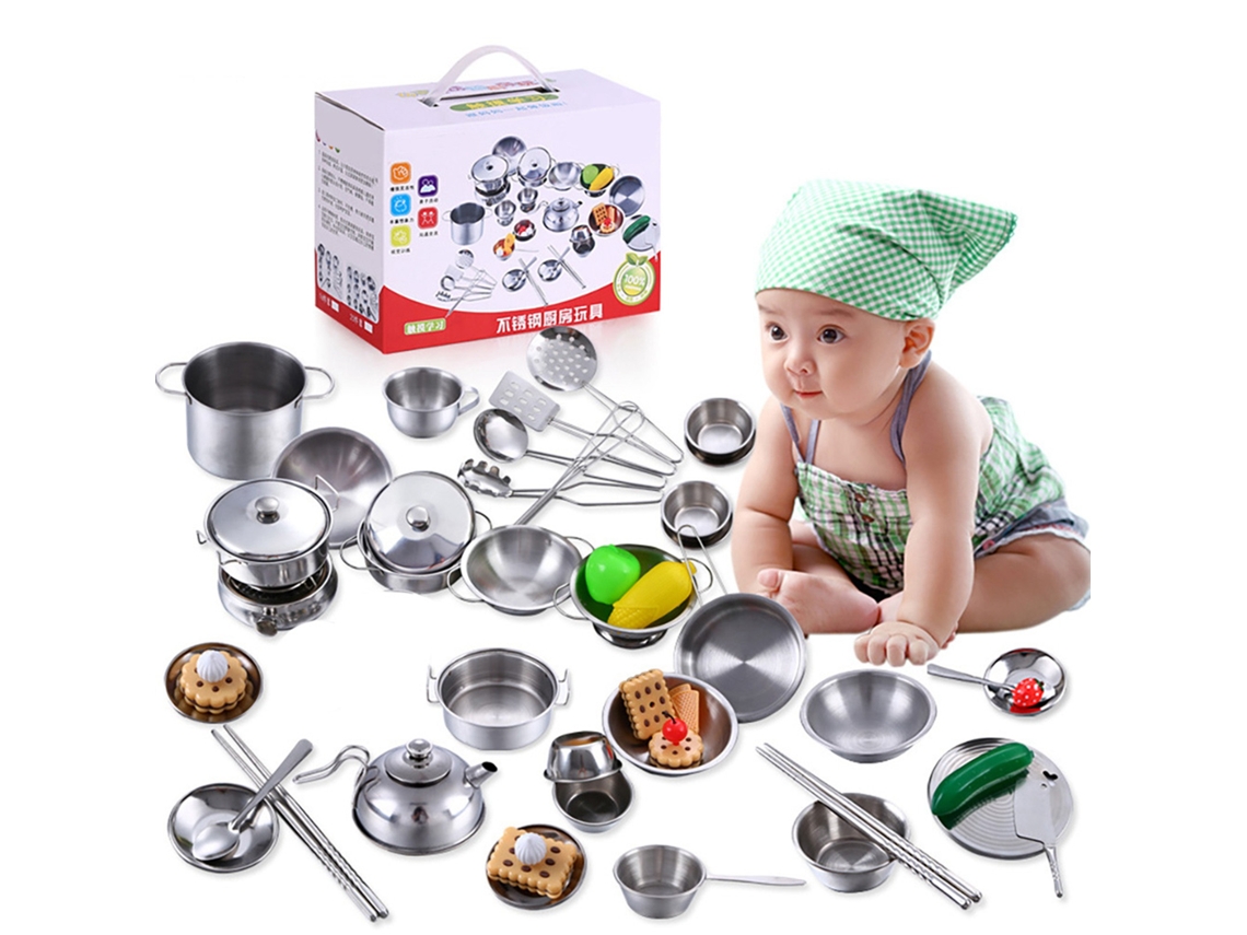 Juego De Juguetes De Cocina De Acero Inoxidable De 16 Piezas Para Niños - Regalo Para Niños