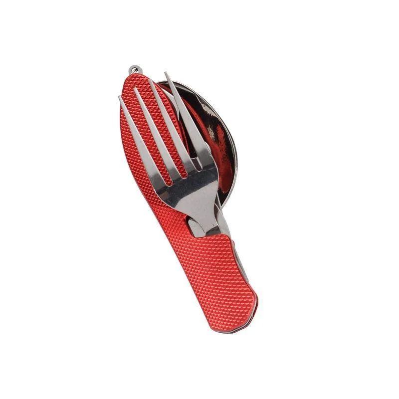 (rojo) Juego De Vajilla Plegable De Acero Inoxidable 4 En 1 Para Acampar, Juego De Vajilla De Bolsillo