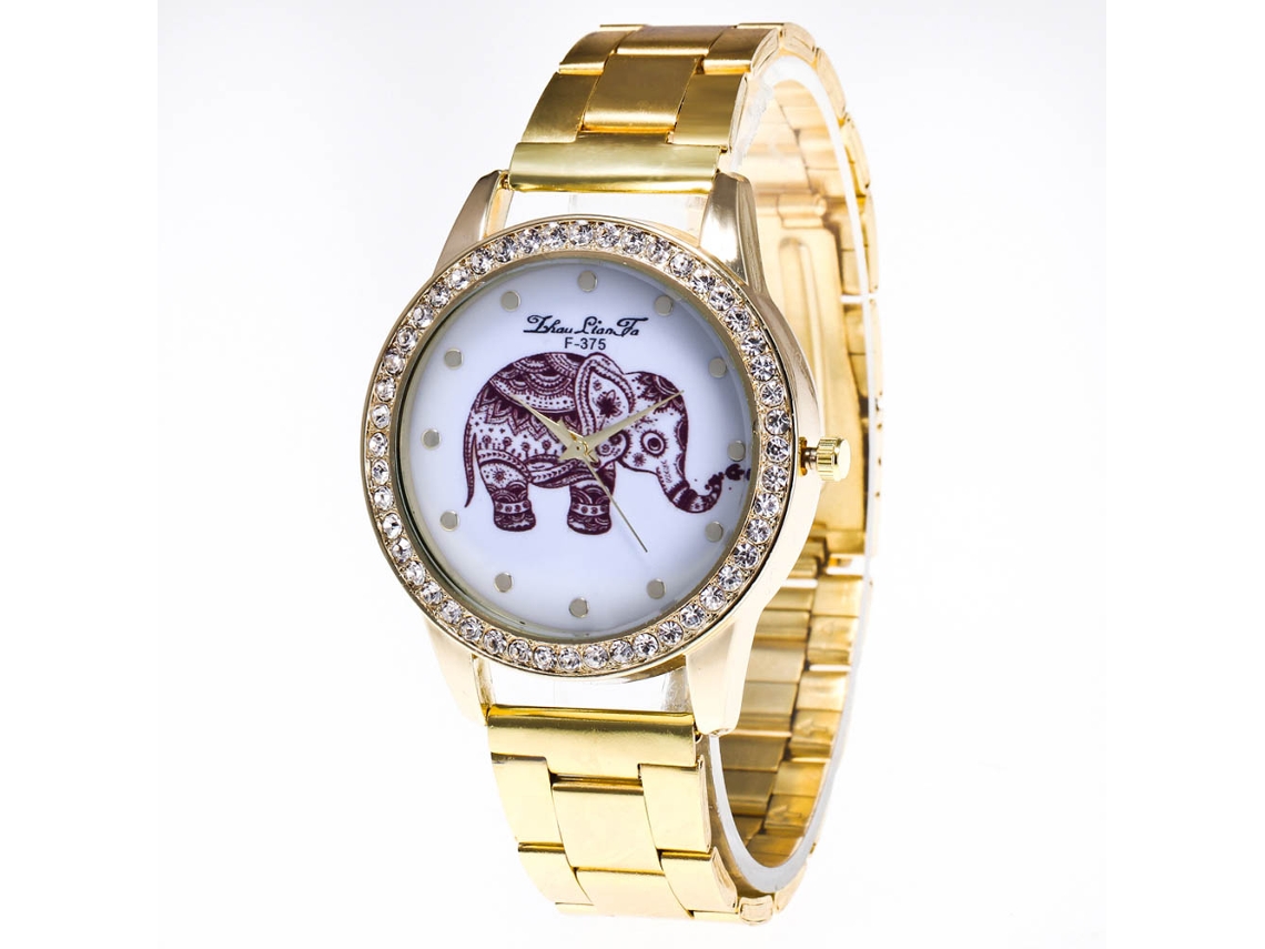 Elegante Reloj De Pulsera De Acero Con Esfera Redonda Y Pedrería, Movimiento De Cuarzo.