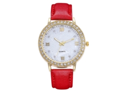Reloj De Cuarzo Con Correa De Cuero Sencilla, Moderna Y Elegante, Y Manecillas Decoradas En Rojo.
