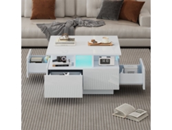 Mesa De Centro 70x70x40 Cm - Te Tisch De Alta Gloss, Con Luces Led, Mesa De Salón Con 4 Cajones, Diseño Geométrico - Blanco