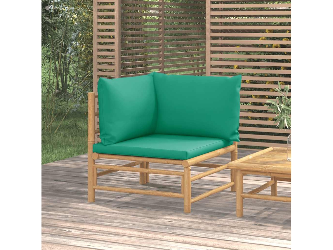 Sofá Esquinero De Jardín | Sofá De Exterior Bambú Con Cojines Verde Wsd282915