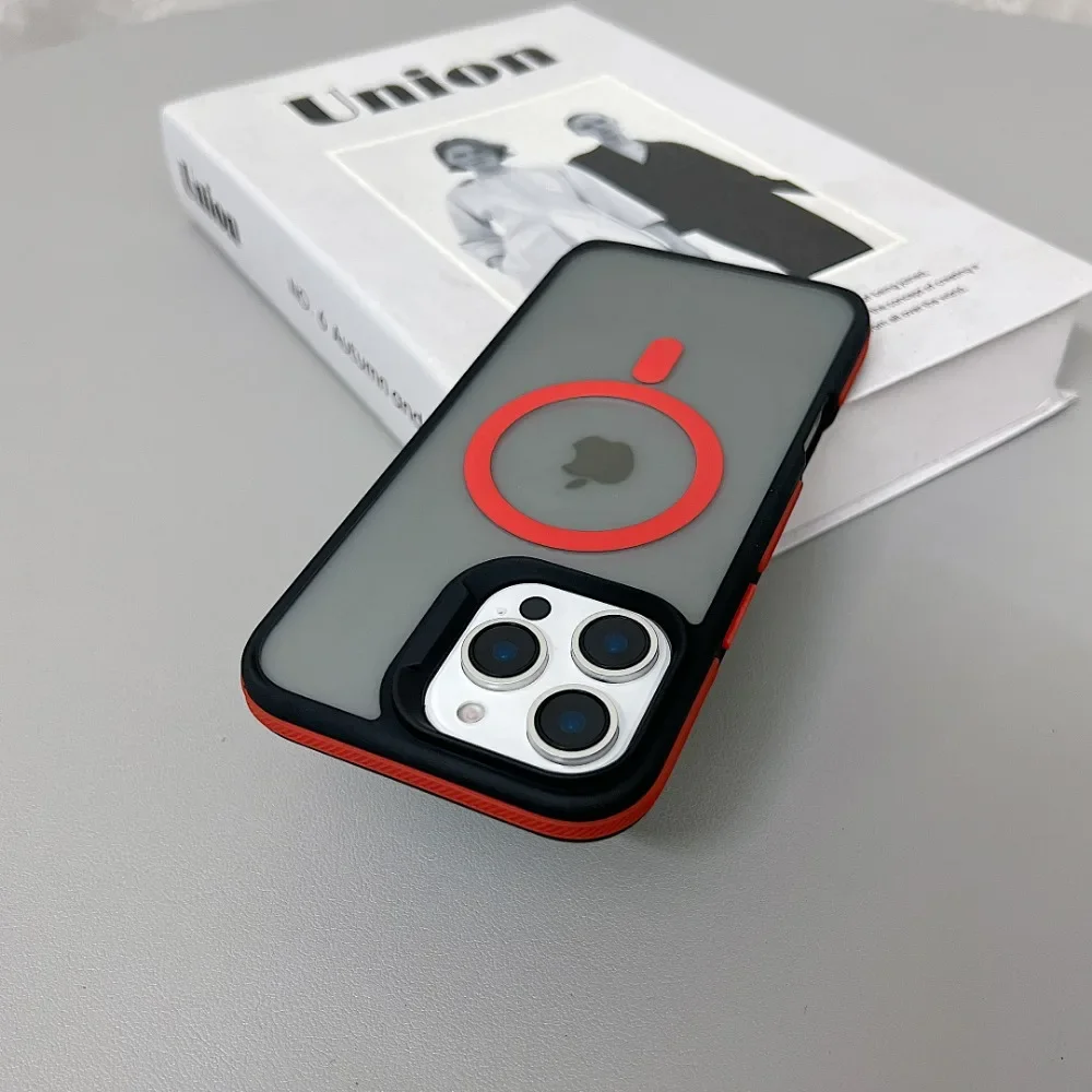 (iphone 12 Pro, Rojo) Funda Protectora Mate Translúcida A Prueba De Golpes Para Iphone, Compatible Con Carga Inalámbrica Magsafe.