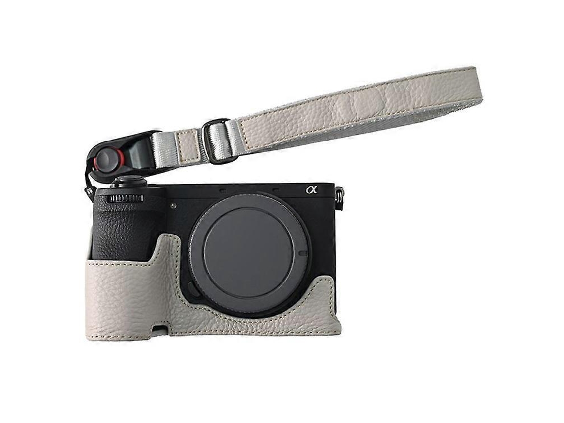 Estuche protector de piel de vaca auténtica con gran apertura y correa para la muñeca compatible con la cámara Sony A6700 Facpoet