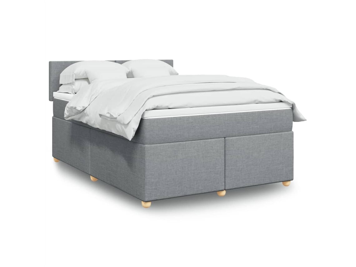 Cama Box Spring Con Colchón Tela Gris Claro 140x190 Cm