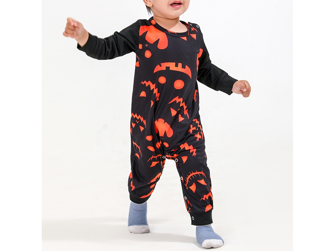 Pijama familiar Rebe-Halloween con carita sonriente brillante, manga larga, para hombres, mujeres, niños y bebés, negro, tallas de 18 a 24 meses.