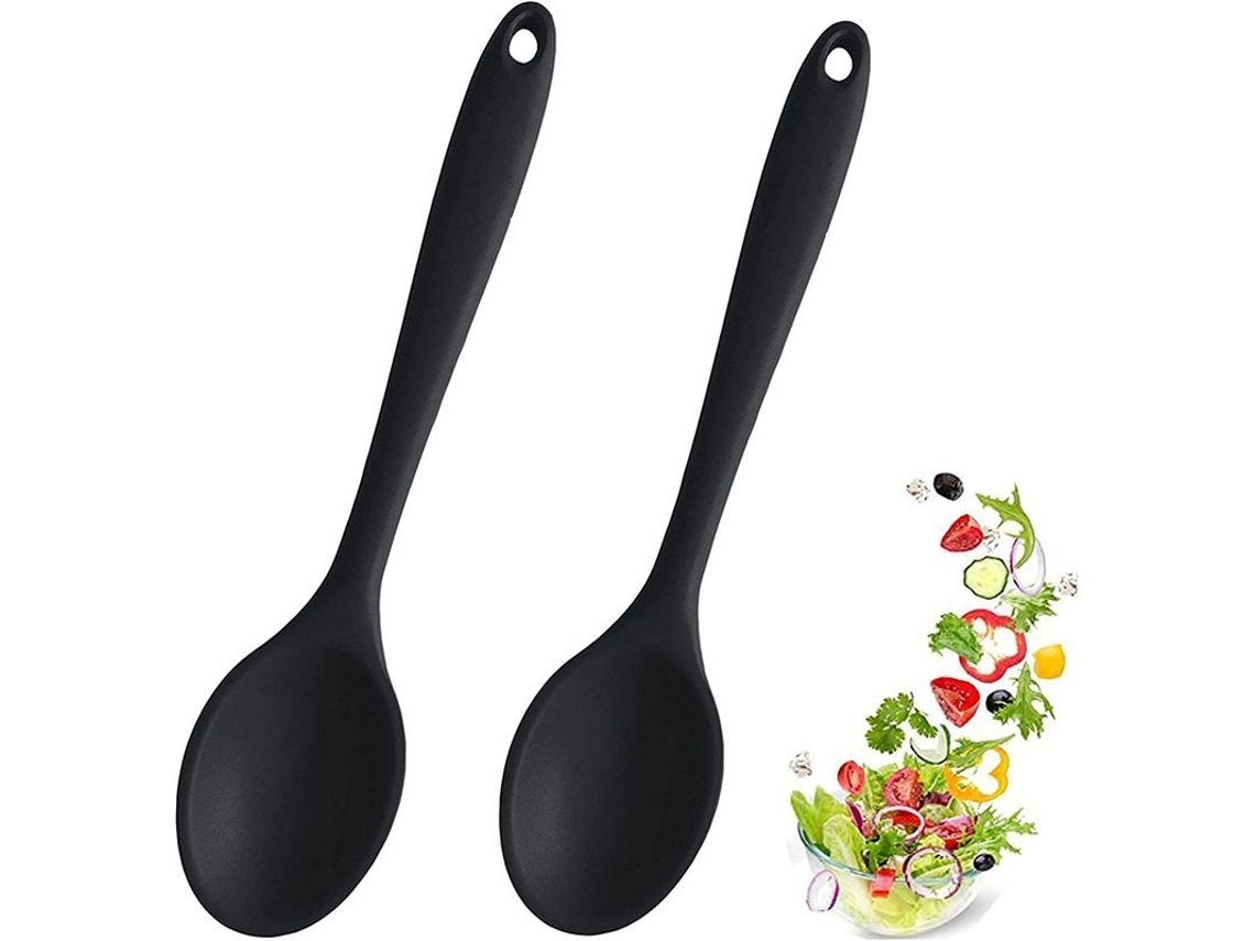 2 Cucharas De Cocina De Silicona Resistentes Al Calor Con Diseño Higiénico - Utensilios De Cocina (negro)