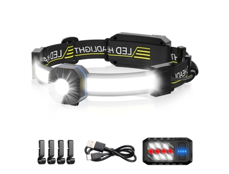 Linterna frontal LED, 1000 lúmenes, haz ancho de 230°, linterna frontal recargable por USB con luz trasera roja, luz de diadema ligera e impermeabl...