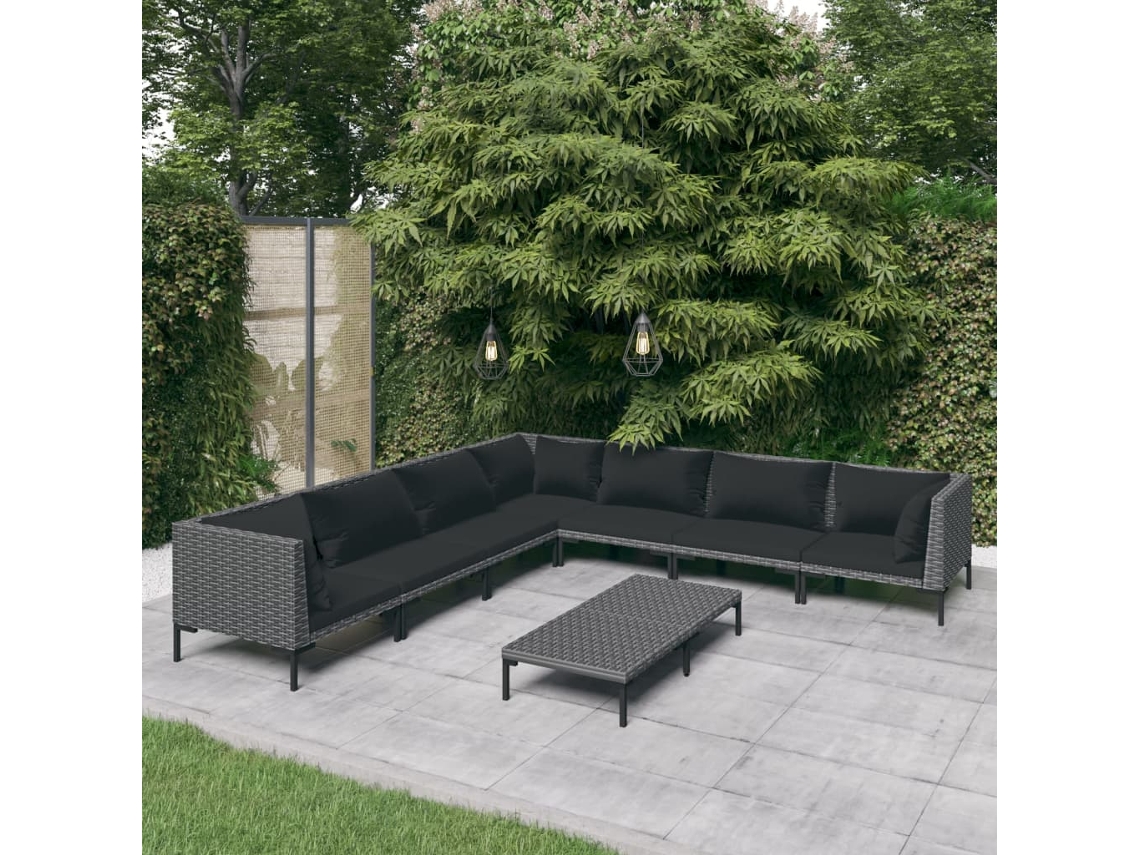 8 unidades Conjunto. Sala C/ Almofadões Vime Pe Cinzento Escuro Dkd Home Decor