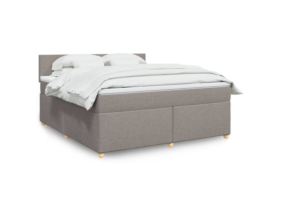Cama Box Spring Con Colchón Tela Gris Taupe 180x200 Cm