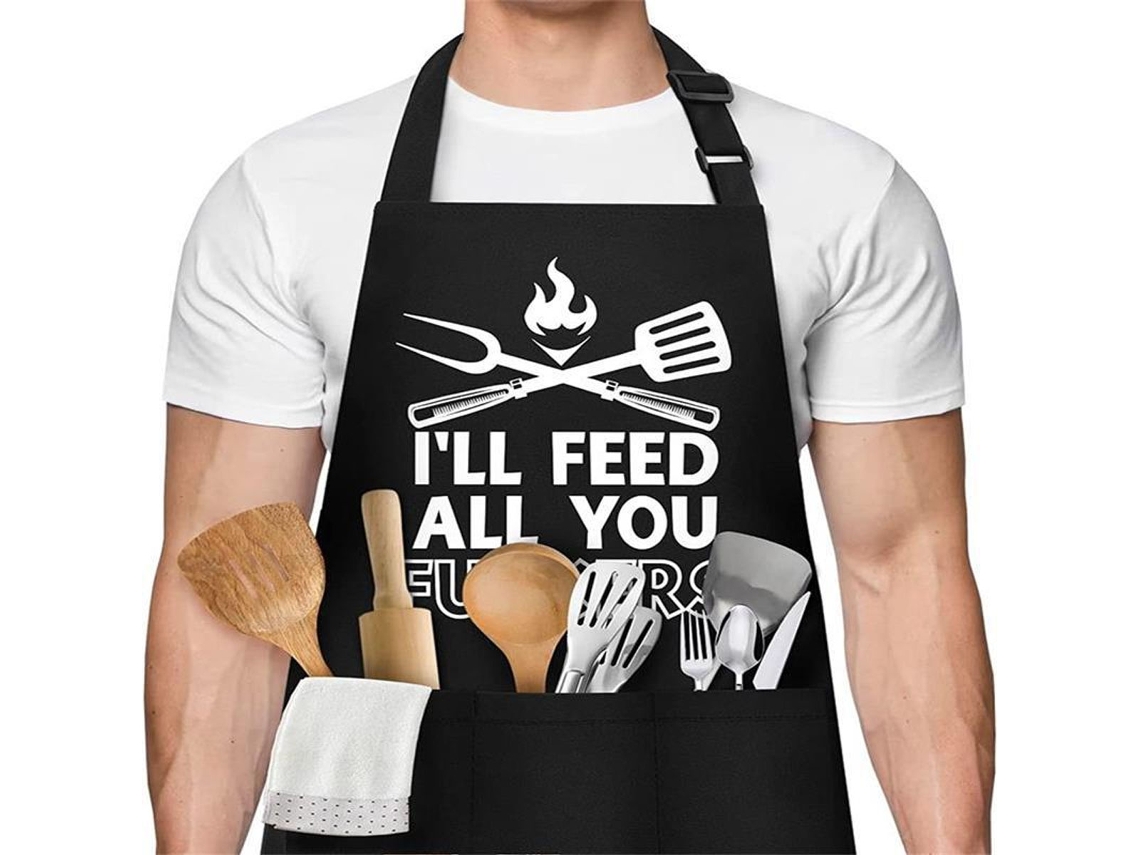 KOFIHETY Delantal de Cocina Divertido con Frase, Regalo para Padre, Abuelo, Día del Padre, Barbecue, Aquí Estoy Yo el Chef, Negro
