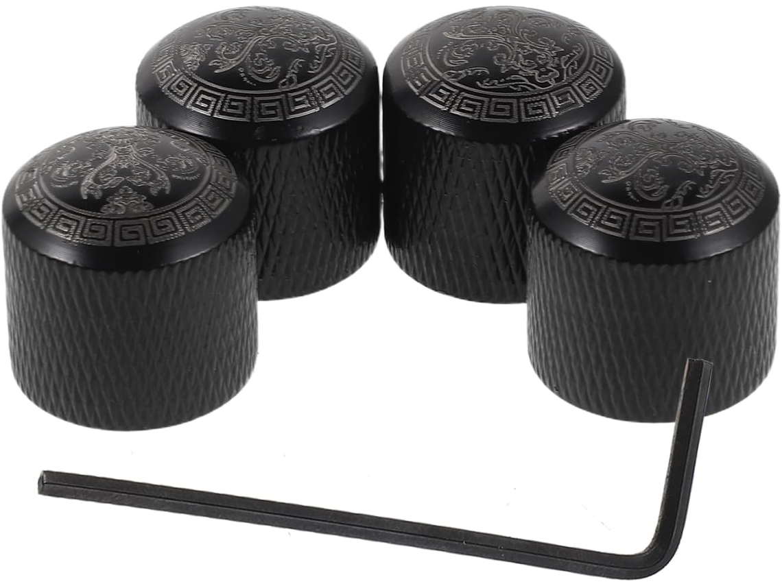 Juego De 4 Perillas De Potenciómetro De Metal Negro Grabadas Para Guitarra Eléctrica, Llave De Ajuste.