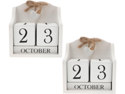 Juego De 2 Calendarios Perpetuos De Madera Blanca Vintage, Bloques En Forma De Corazón