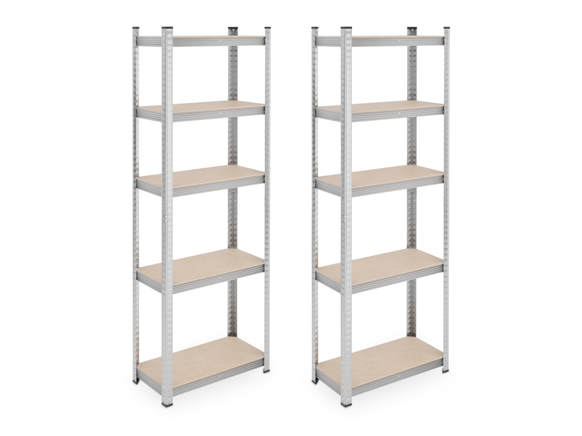 Relaxdays Conjunto De 2 Prateleiras Pesadas, Hxlxp: 180x60x30 Cm, 500 Kg, Aço, Prateleiras, Garagem, Prateado