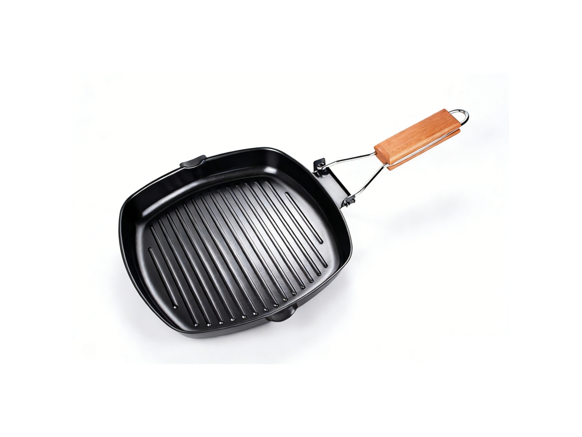 Sstrwgood Sartén Grill 28 Cm Con Mango De Madera Plegable Para Inducción Y Gas