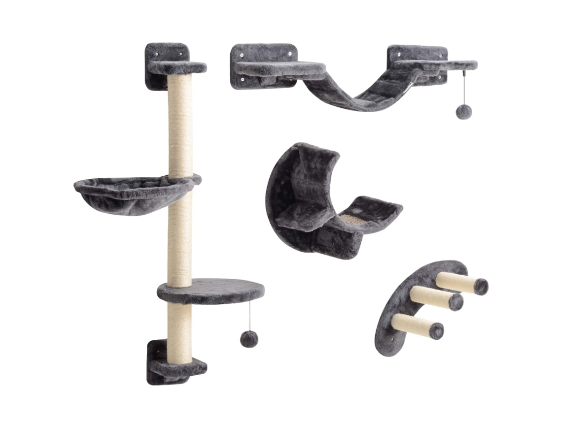 Muro De Escalada Para Gatos, 4 Piezas, Puente De Red, Gris, 5 Kg