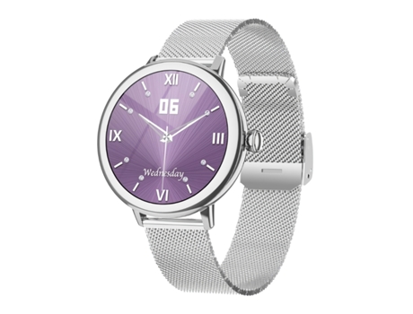 KLACK Smartwatch para Mujer Pantalla AMOLED de Lujo Bluetooth Llamadas Notificaciones 100 Modos Deportivos Monitor de Salud Plata