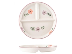 Plato cerámico dividido, 20x2,5 cm, floral, redondo, con 3 compartimentos para control de porciones, apto para microondas y lavavajillas, ideal para