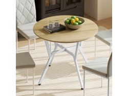 Mesa de comedor redonda para 2 personas, mesa de cocina de estilo industrial con patas de acero curvadas, 90x90x76 cm, color natural y blanco.