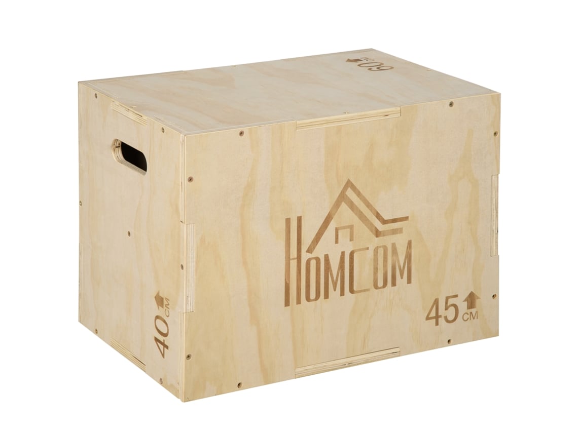 Cajón de salto pliométrico de madera con asa, 45x40x60cm, para entrenamiento en casa, natural