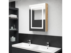 Armario de baño con espejo e iluminación LED, 50x13x70 cm, blanco/roble