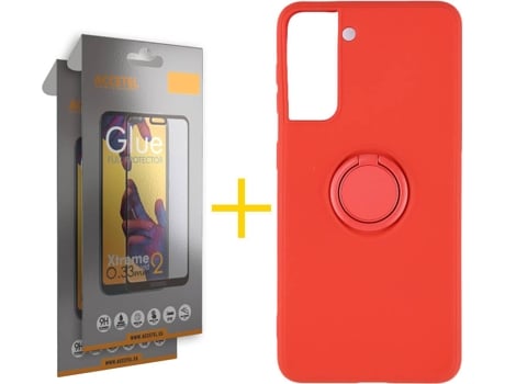 Carcasa + 2 Protectores de Pantalla para Samsung Galaxy S22 5G ACCETEL Rojo