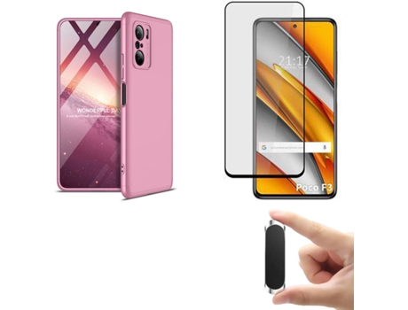 Kit Funda, Protector y Soporte Xiaomi Poco F3 Slim Armor 360º Rosa