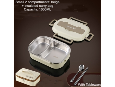 Fiambrera Bento Antigoteo para Adultos-Beige dos rejillas 1000ml (vajilla y bolsa calefactora)-1000ml LUUCOZK