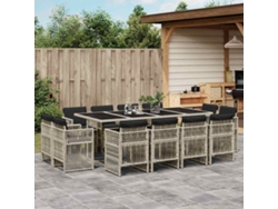Juego de comedor de jardín de 13 piezas con cojines de mimbre gris claro, Dkd Home Decor