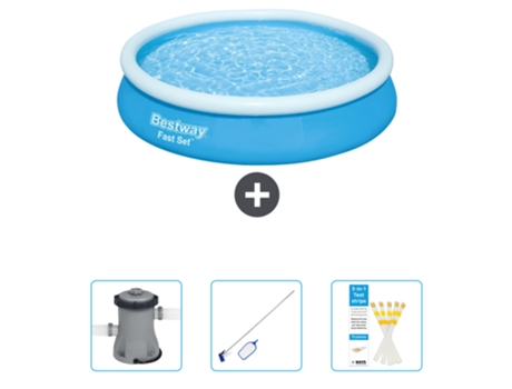 Piscina Hinchable Redonda Fast Set BESTWAY - 366 x 76 cm - Azul - Incluida Bomba - kit de limpieza - Tiras de prueba